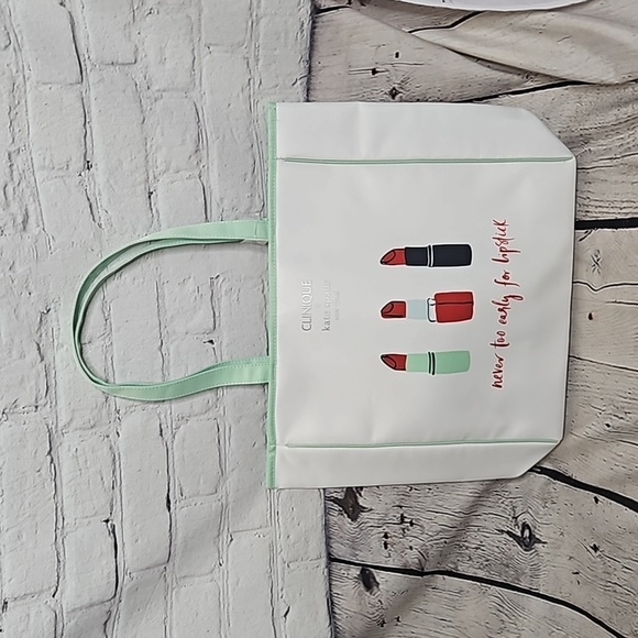 Clinique x Kate Spade Lipstick White/Green Tote Bag NWT - Picture 1 of 7